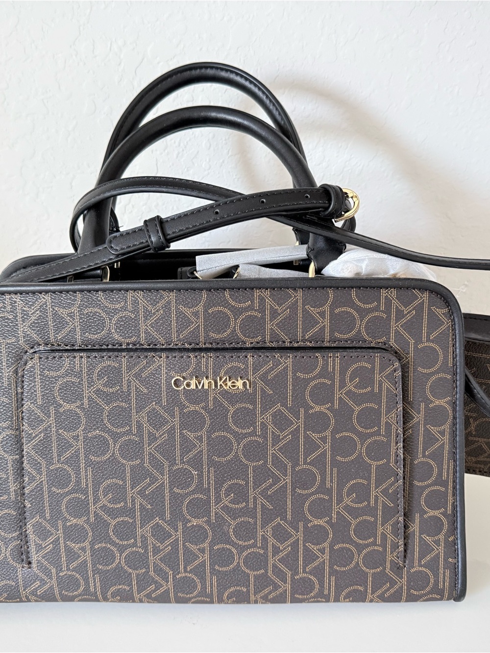 Calvin Klein Brown and Black Monogram Satchel H1GDJPH2